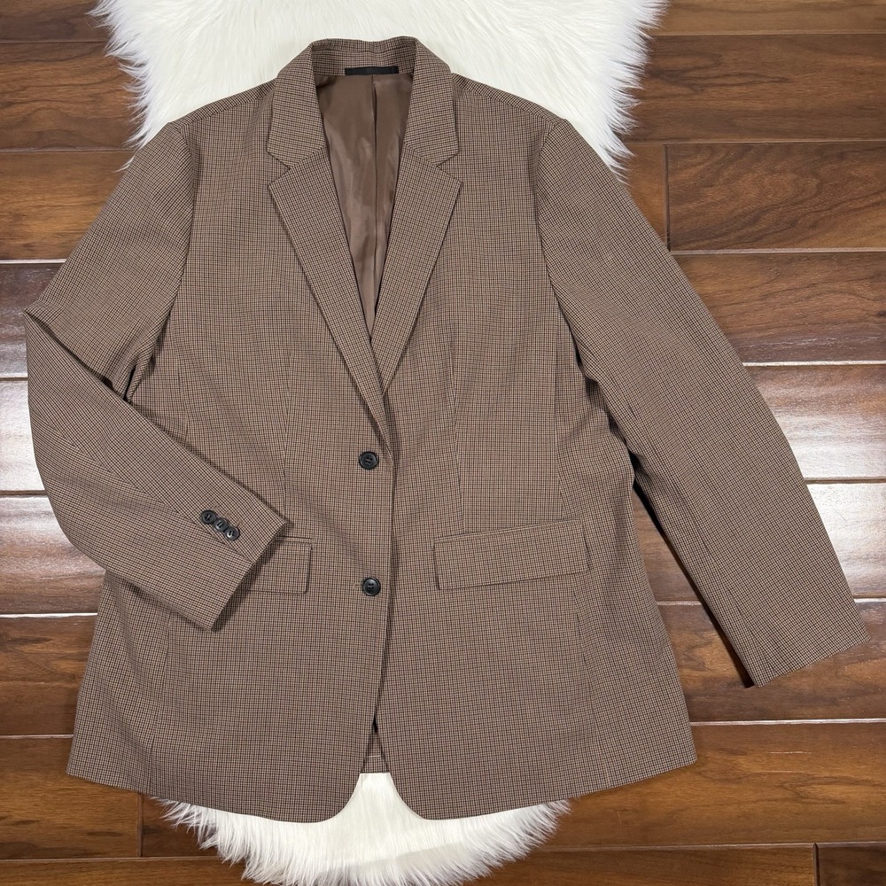 Uniqlo Women's Size XL Brown Black Check Plaid Two Button Fit Blazer Jacket